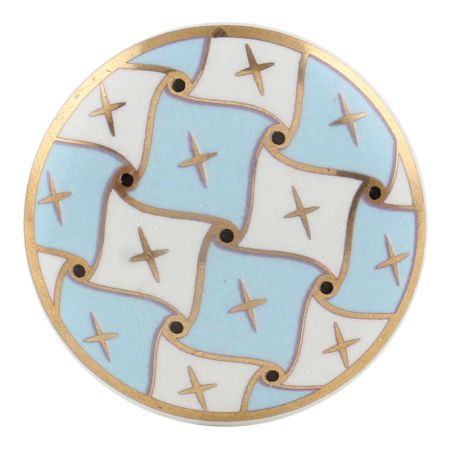 Sky Blue and White Golden Checkerboard Cabinet Knob